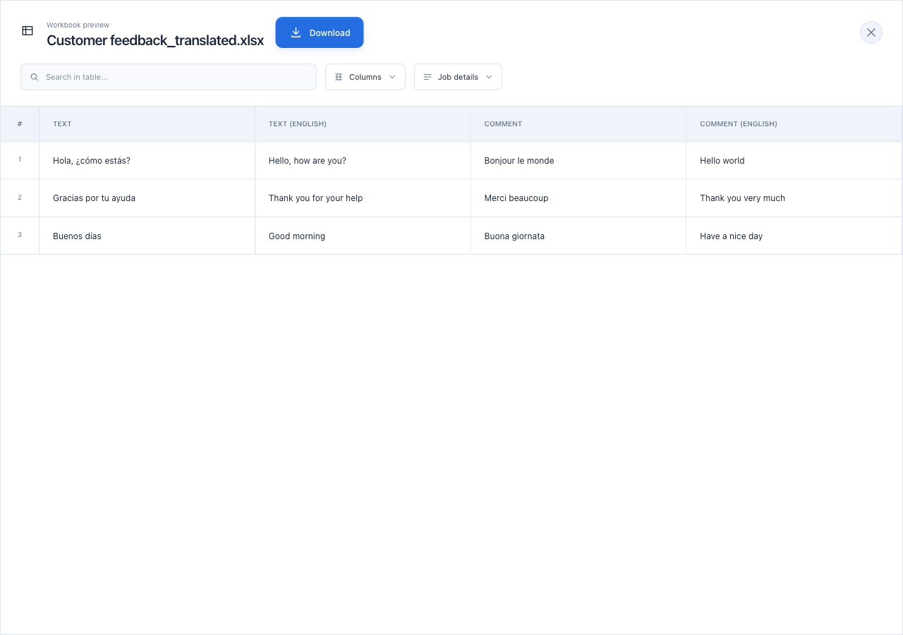 Review translations in the fullscreen workbook preview