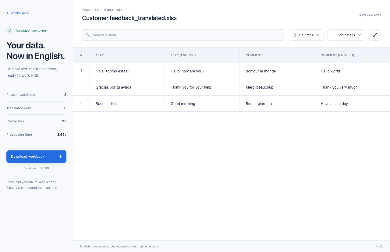 Preview and download the translated workbook