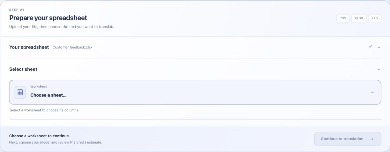 Select a worksheet in Bulk Translate